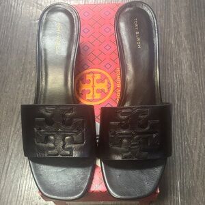 Tory Burch Inns Black Leather Mule Sandals Size 10
